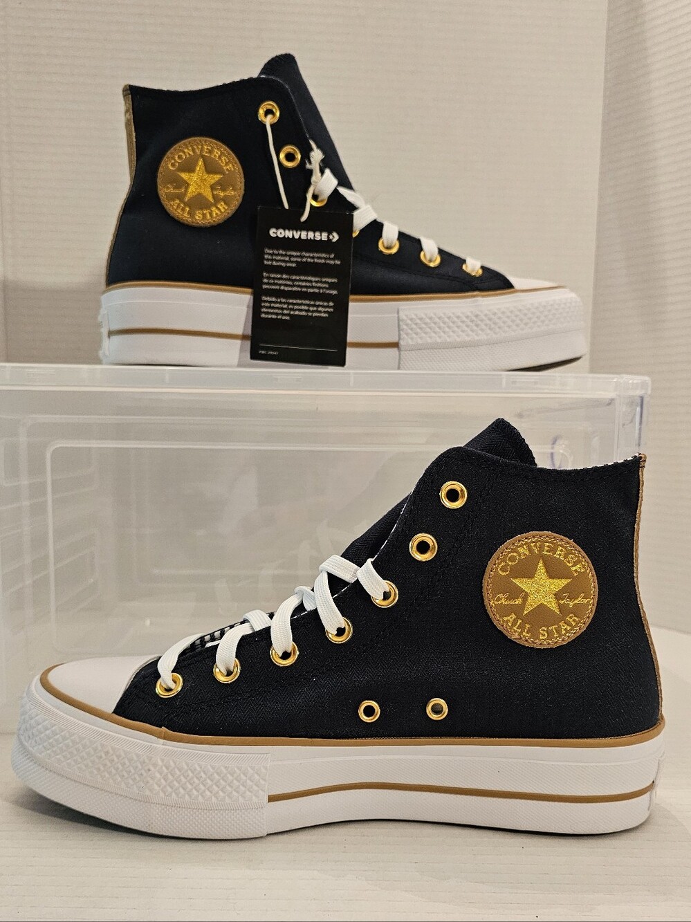 Converse Chuck Taylor All Star Lift Platform Herringbone Stripe Navy Blue